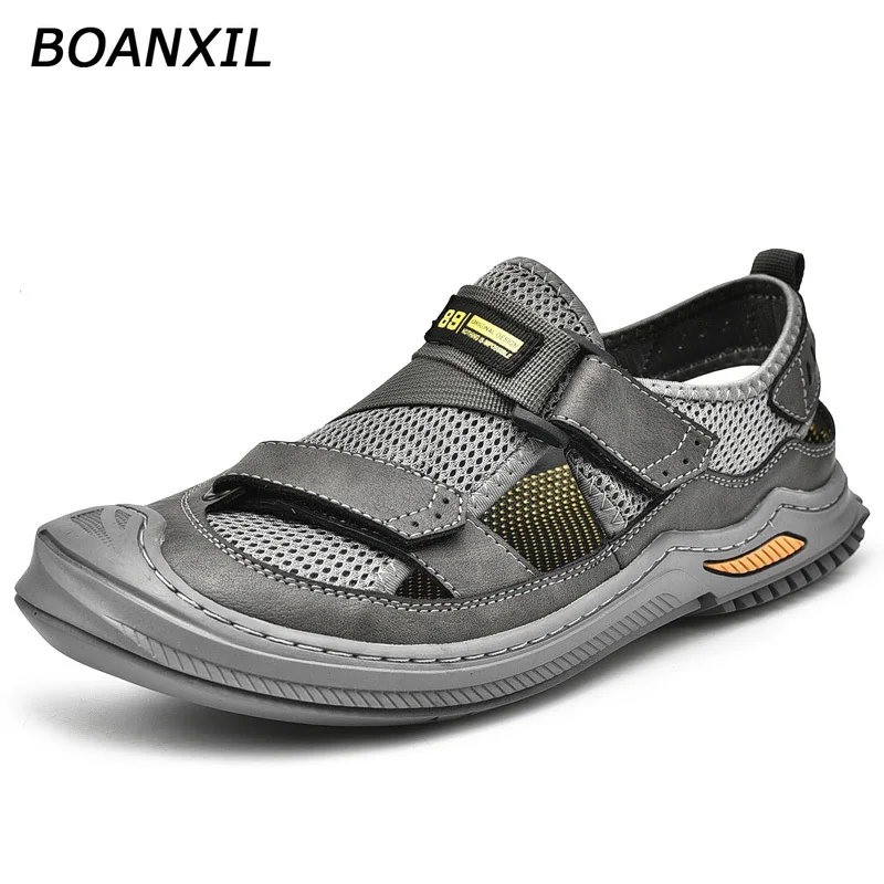 

Сандалии BOANXIL мужские сетчатые, Повседневные Дышащие шлепанцы, Удобная Нескользящая пляжная обувь, летние Тапочки