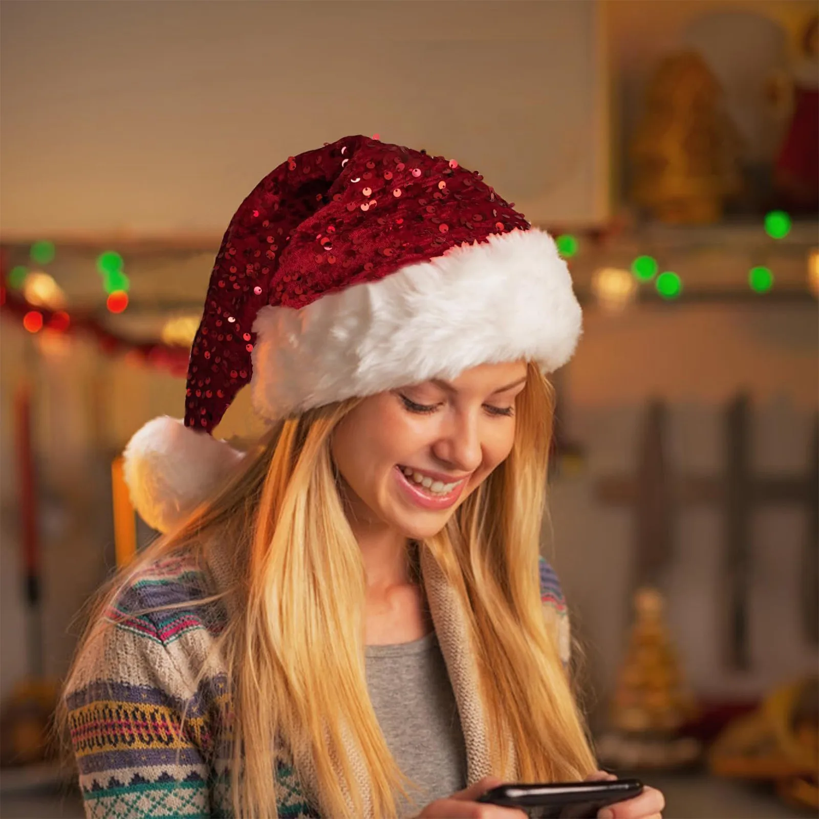 Рождественская атмосфера украшения красная двухслойная плюшевая шляпа в