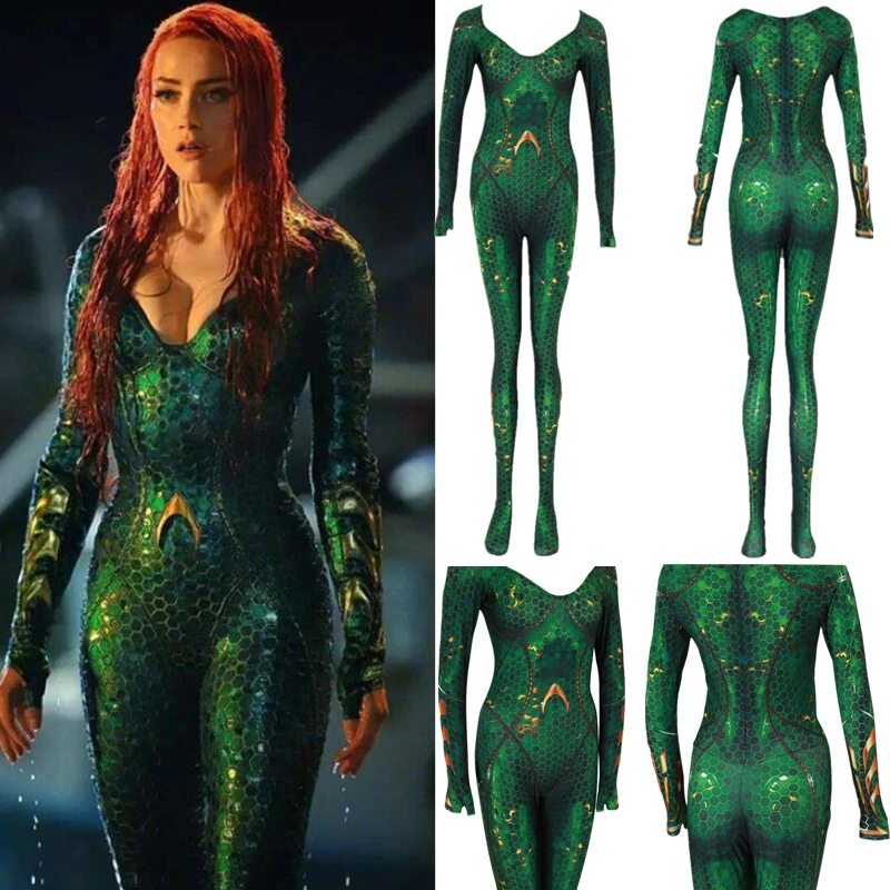

New Women Movie Aquaman Mera Queen Cosplay Costume Zentai Bodysuit Suit Jumpsuits