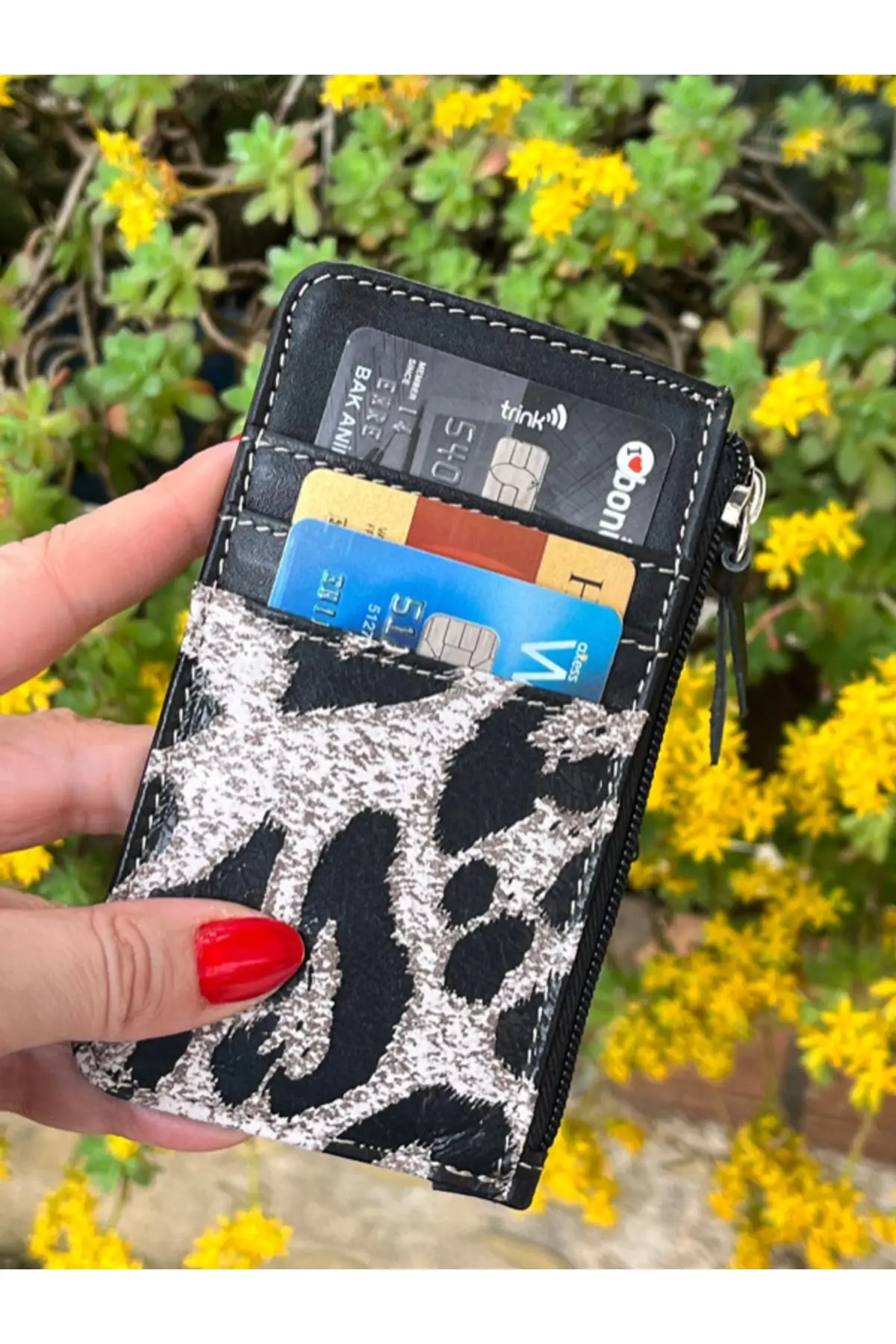 

Women's Wallet Matte Black & Leopard Genuine Leather & Card Holder Luxury Design Fashion Coin Purse Card Holder Wallet
