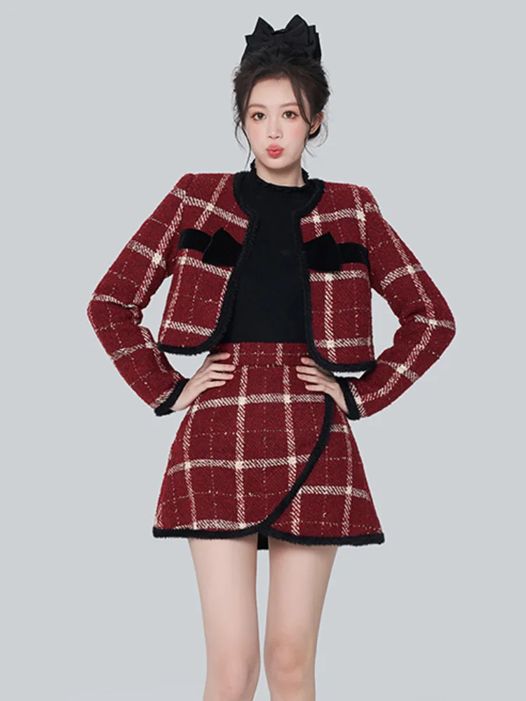 

2023 autumn winter clothes Two Piece Set For Women Short Jacket Coat + short Skirt 2 piece sets women outfit conjuntos cortos