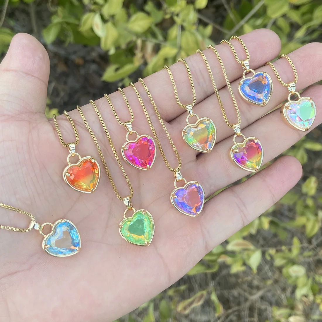 

Bohemia Rainbow Gradient Heart Pendant Necklace for Woman Punk Stainless Steel Gold Chain Neck Fashion Jewelry Party Girl Gift