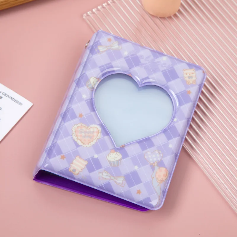 Solid Color 3-inch Photo Album Album Love Hollow Photocard Holder With Heart Pendant Kpop Idol Cards Collect Book Polaroid Album