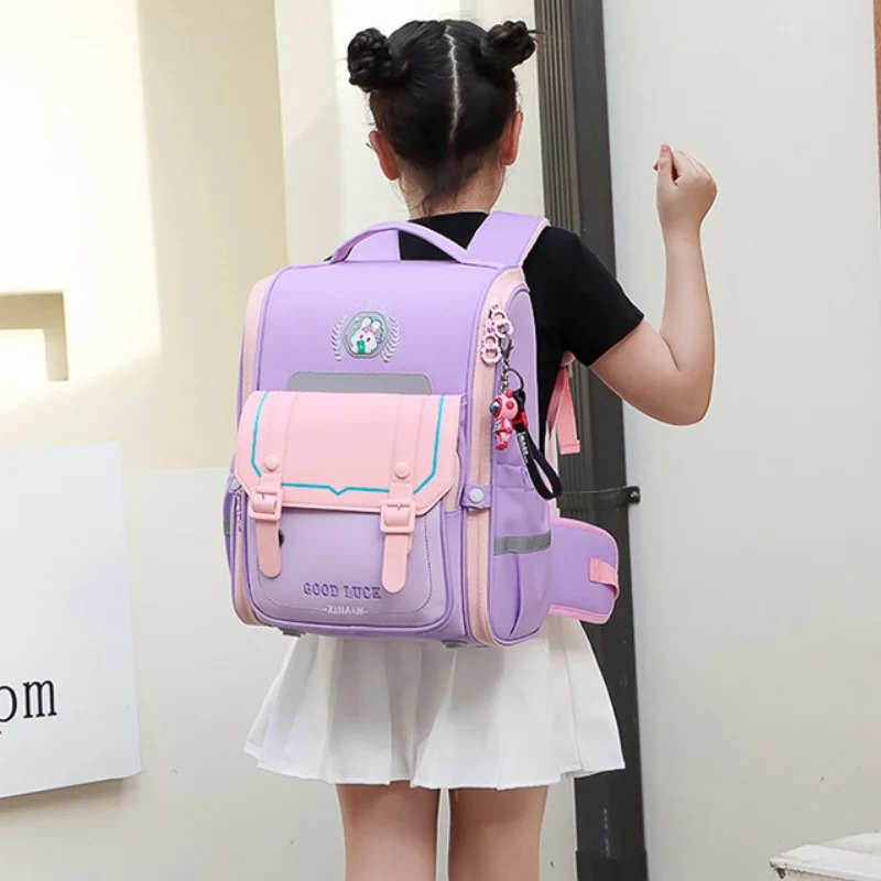 British Style Primary Children Fashion Rabbit Backpacks New Grade 1-6 High-capacity Panelled Schoolbags for Girl Boy with Belts