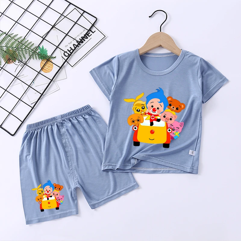 Фото Детские пижамы Plims Clown: комплекты домашней одежды, футболка и брюки, мультяшный аниме-дизайн, низкая посадка, летняя ночная рубашка для мальчиков №5