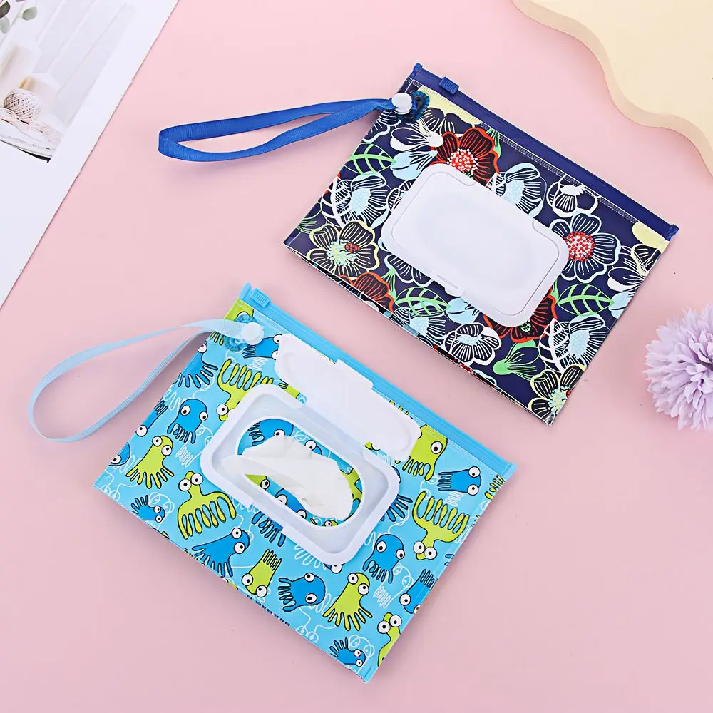 

Wet Wipes Bag Wipes with Easy-Carry Snap-Strap Portable Flip Cover Cosmetic Pouch Tissue Box Baby Accessories