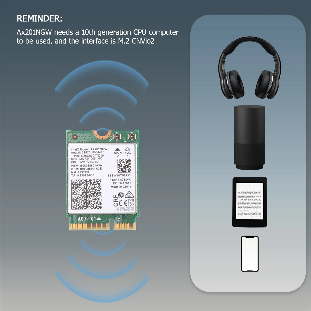Карта Wi-Fi Ax201 Ngw с антенной 6 3000 Мбит/с M.2 Cnvio2 Bluetooth 5.1 адаптер для Windows10