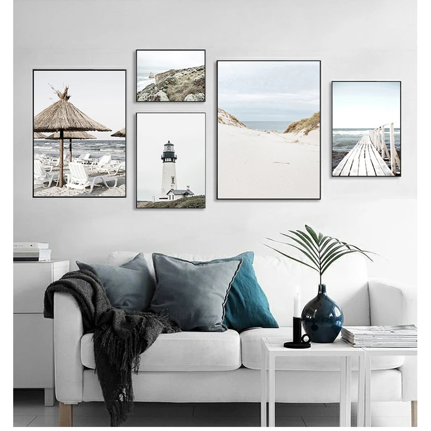 

Tropical Summer Sea Landscape Print Coastal Bridge Grass Canvas Art Painting Seascape Picture Living Room Wall Decoration