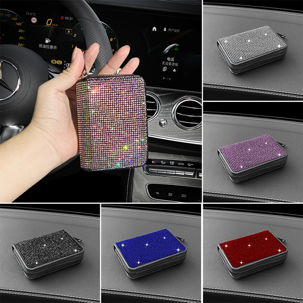 

Crystal Diamond Car Vehicle ID Card Package Auto Driver License Holder Zipper Bag Bling Pink Car Accessories Interior for Woman