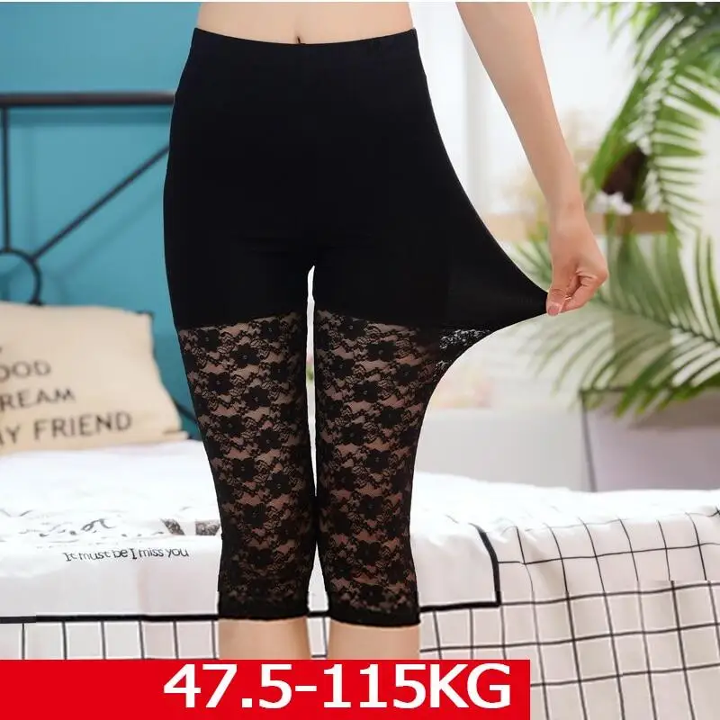 Woman Patchwork Mesh Leggings Women's Jeggings Legins Women Female Elastic Pant Safety Pants Women Mom's Half Safety Short Pants