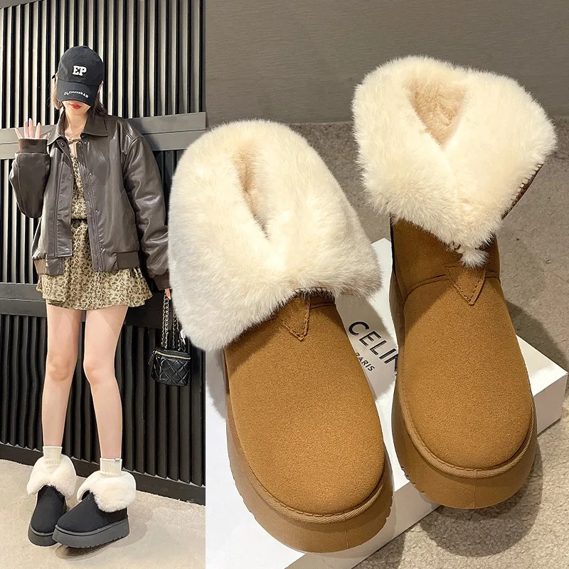

2023 New Snow Boots Parent-child Two Wear Thick Soles Plus Velvet Outside The Tube To Wear Warm Fur One Cotton Shoes Woman