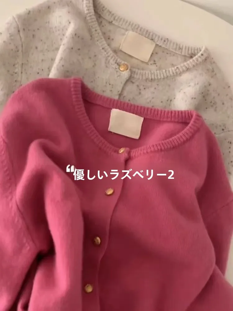 Корейская серия Idle Sle малинового цвета с круглым вырезом вязаный кардиган для