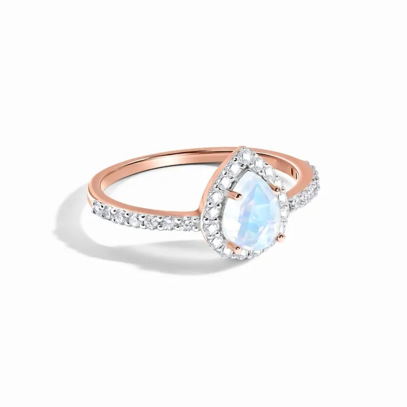 

S925 sterling silver water drop moonstone rose gold ring female niche design simple light luxury exquisite