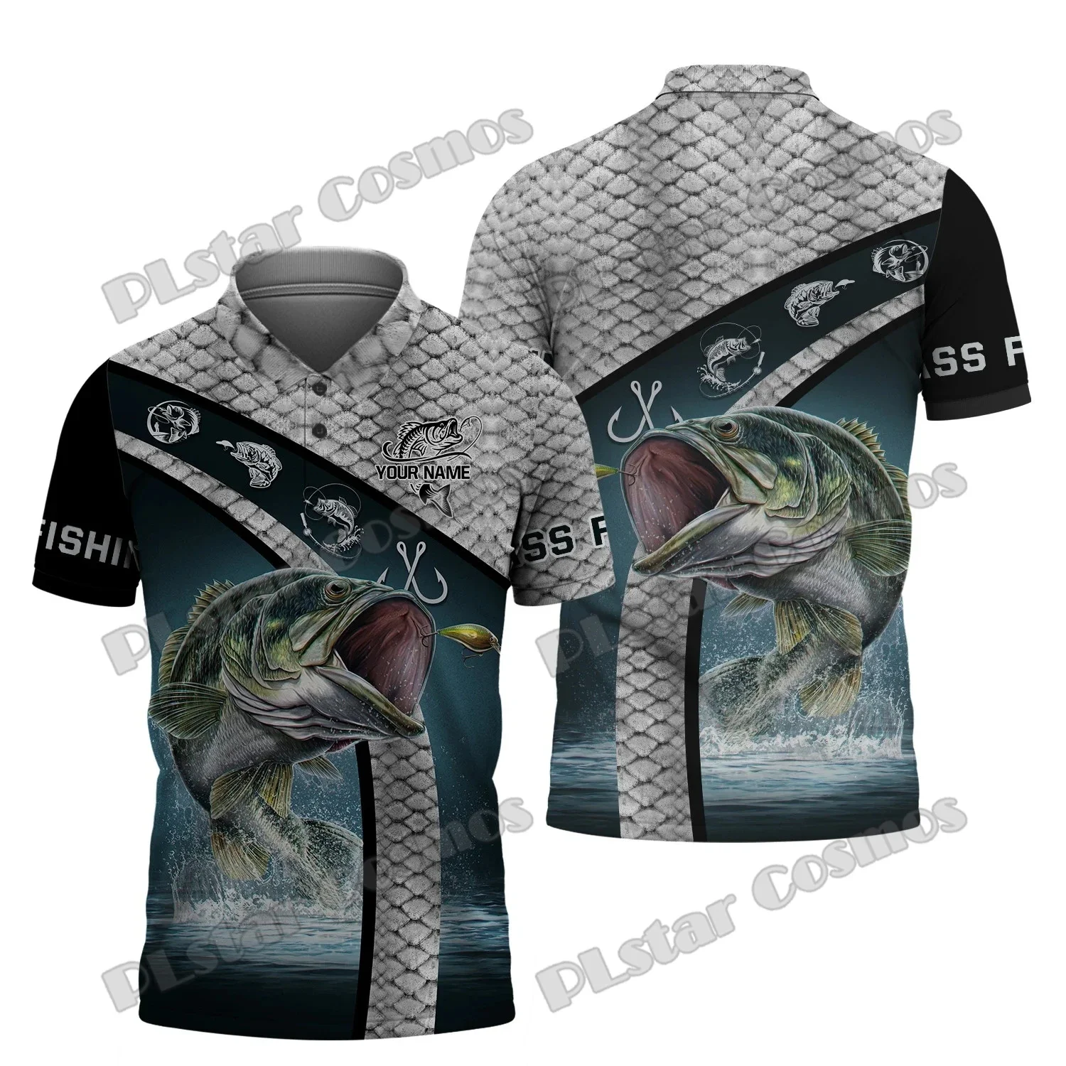 Фото PLstar Cosmos Bass/Crappie/Marlin Fishing Pattern Модные мужские рубашки поло с 3D принтом Летняя повседневная рубашка с короткими рукавами PLP21 №1