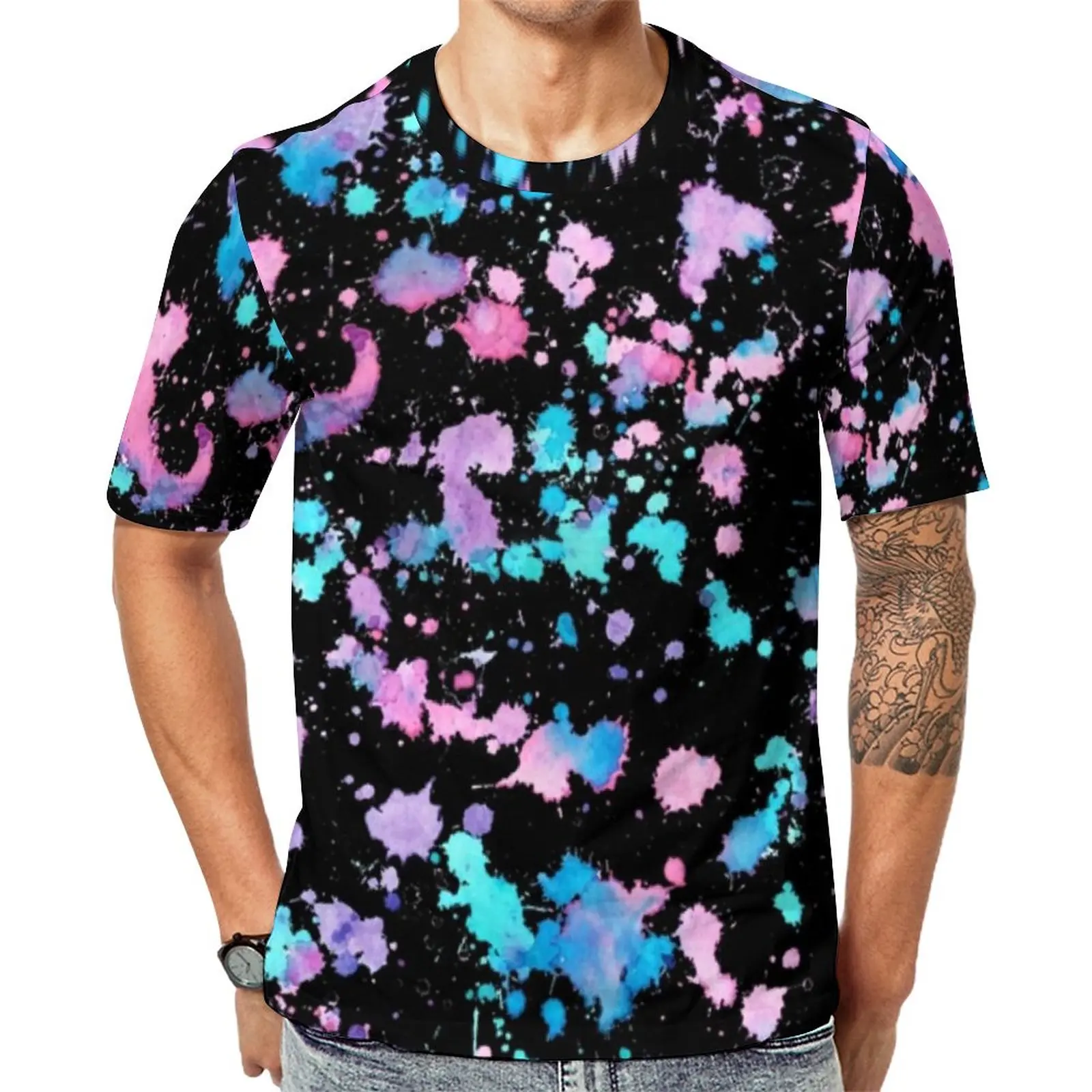 

Красочная футболка с рисунком брызг, мужские эстетические футболки с брызгами, Пляжная крутая футболка, индивидуальные большие Топы с коротким рукавом