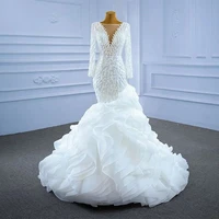 luxury sexy mermaid wedding dresses luxury tiered puffy train lace beaded diamonds bridal gown 2022 new design custom made