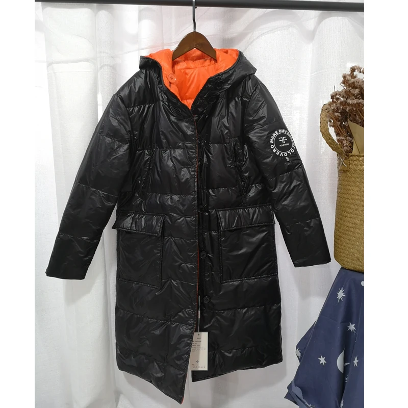 2023 Women Fashion Double Size Winter Warm Down Coat Lady Long 90% White Down Jacket Female Red Hooded Outwear