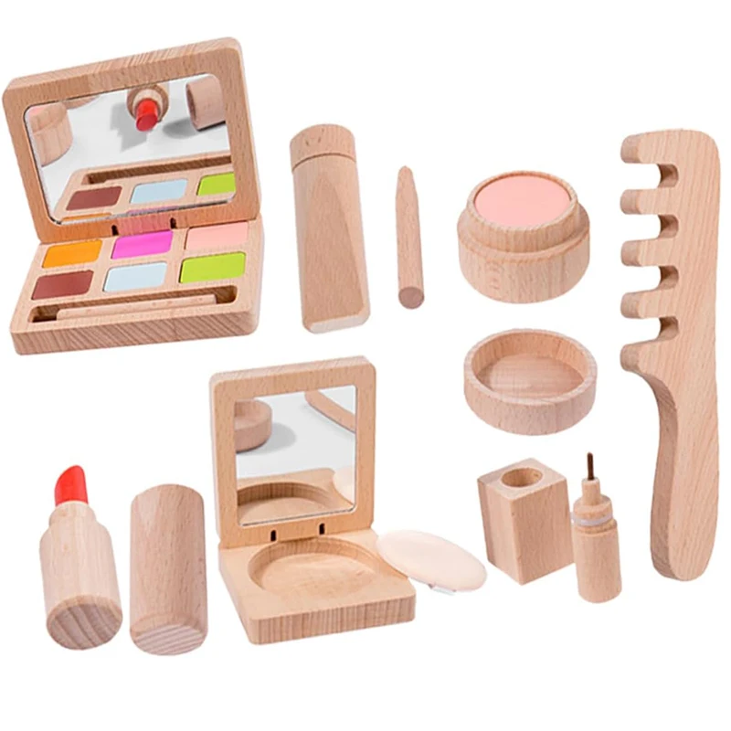 

Набор деревянных игрушек для макияжа для детей, ролевые игрушки, развивающий деревянный набор для макияжа для девочек 1, 2, 3, подарок на день рождения