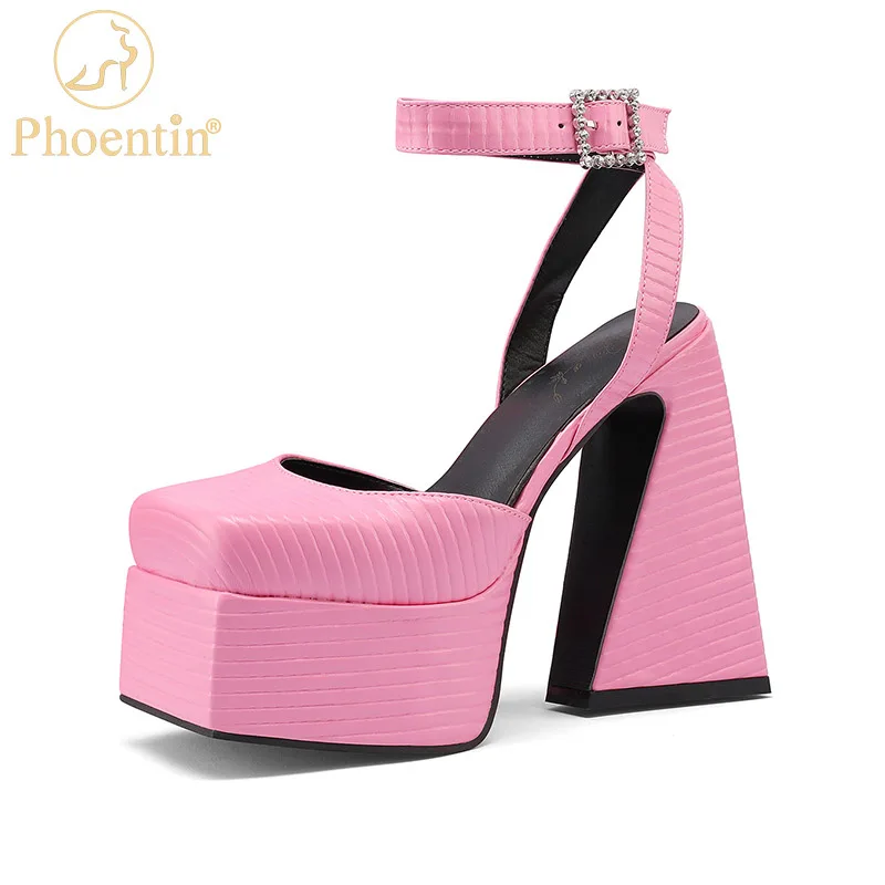 

Женские босоножки на массивной подошве Phoentin, летняя пикантная обувь на высоком массивном каблуке, модель FT2584 большого размера 43 розового, черного цветов, 2023