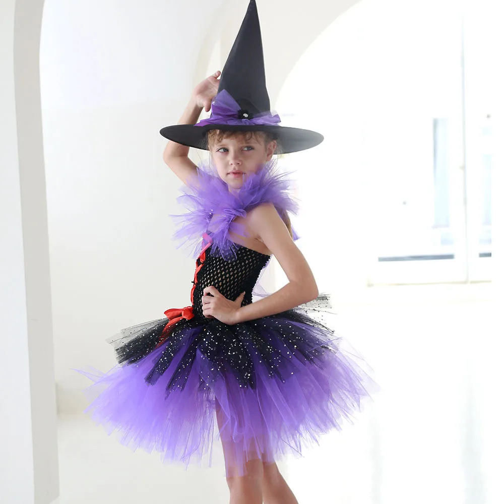 

Halloween Costume For Kid Girl Dress Children's Purple Witch Costume Ball Princess Skirt Tutu Skirt