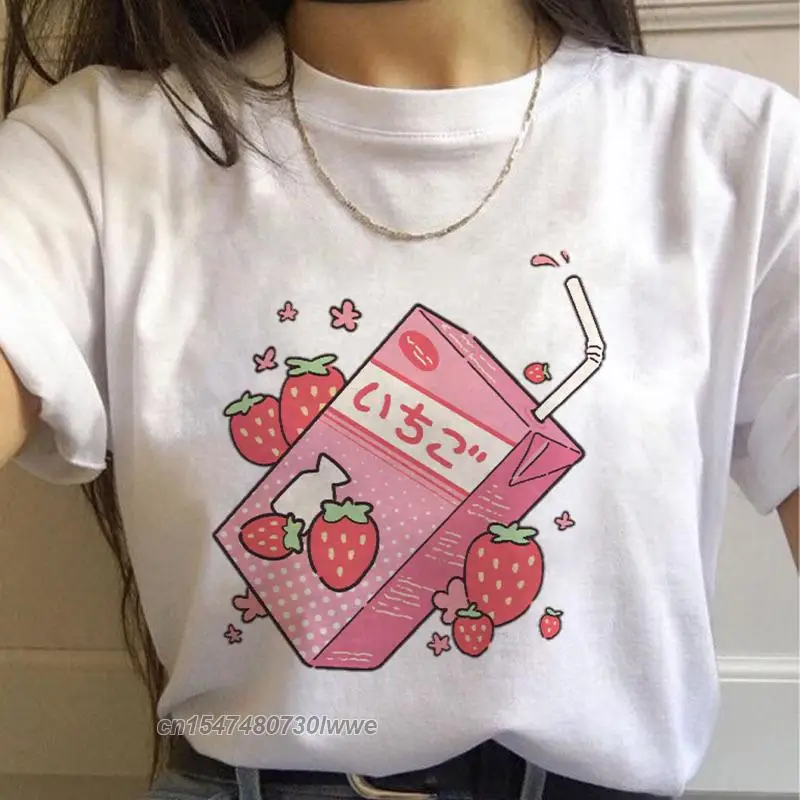 

Japan Strawberry Juice Graphic Print T-Shirt Men/Women Aesthetic White Tops Tshirt 2022 New 100% Cotton Female/Male T Shirt