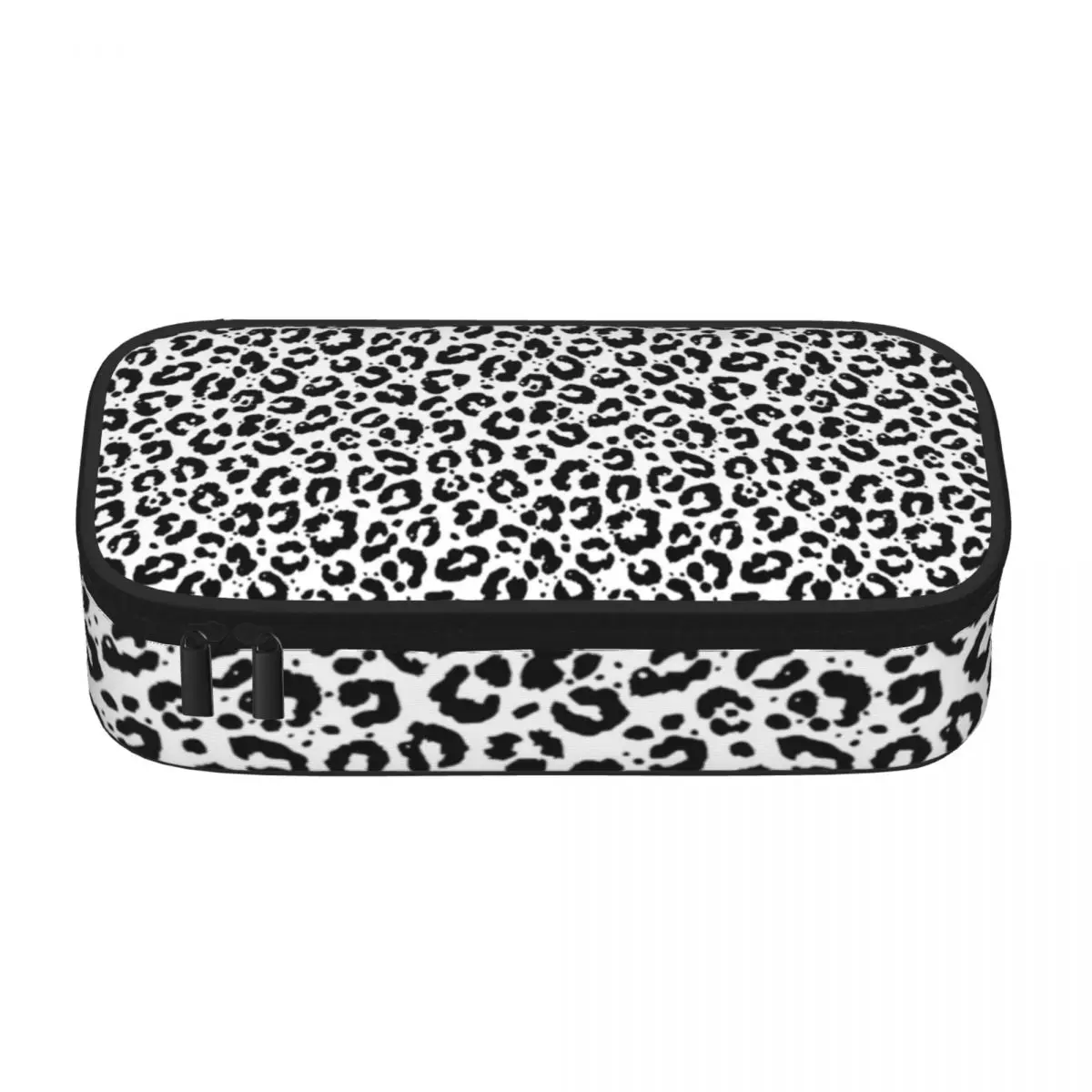 Black White Leopard Print Pencil Case Animale Snow Cheetah Kawaii Large Zipper Pencil Box Elementary School For Child Pen Bag