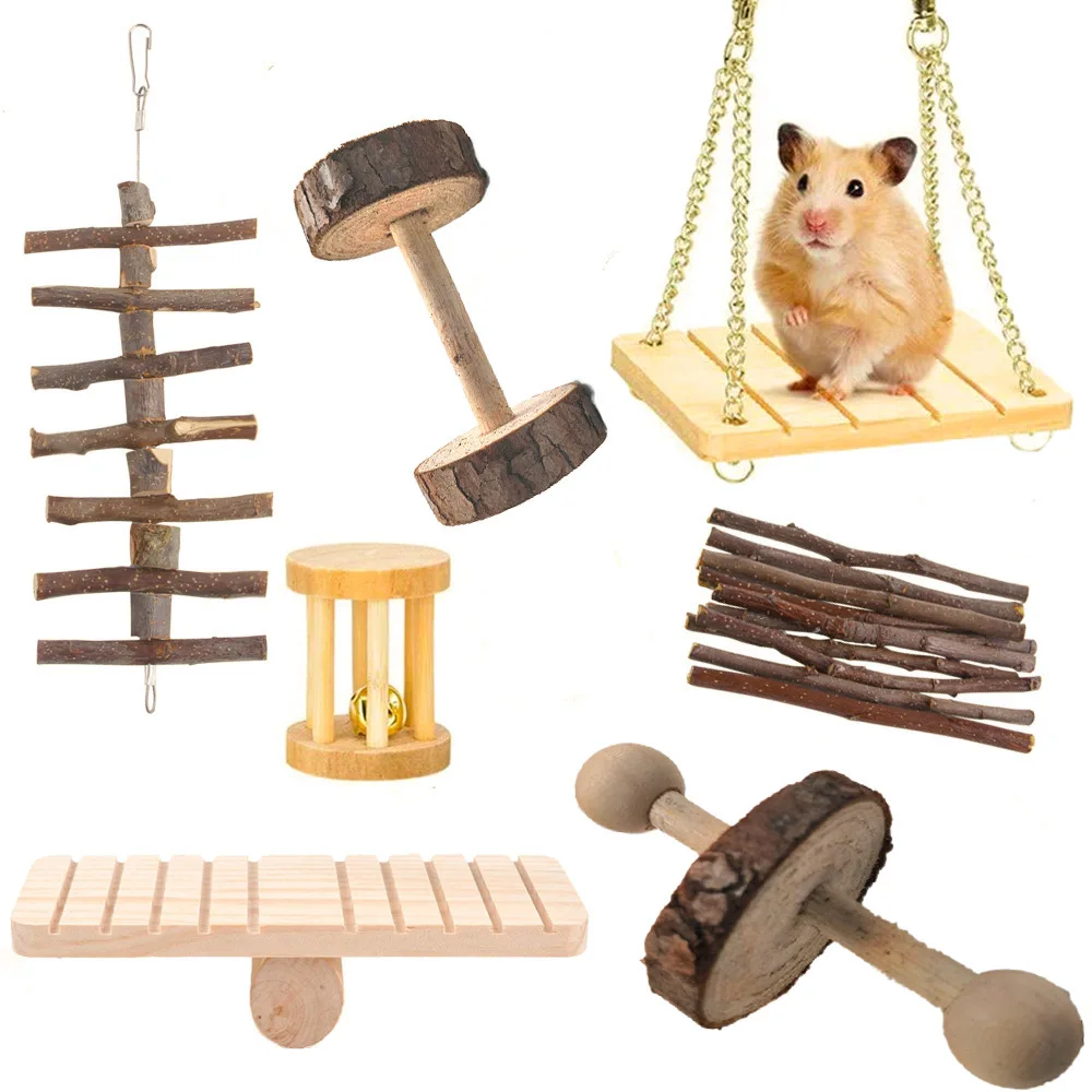 Wooden Hamster Toys Hamsters Guinea Pig Accessories Toy Training Molar Teeth Cleaning Parrot |