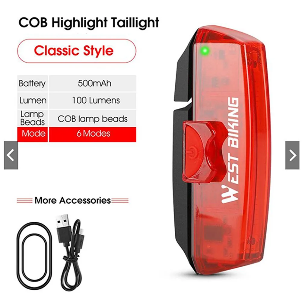 

MTB Bike Brake Sensing COB Taillight Bicycle Night Safe Riding Bike Rear Light USB Rechargeable Cycling Warning Brake Lamp Parts