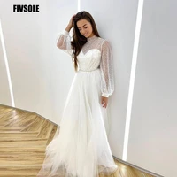fivsole long sleeves a line wedding dress 2022 high neck glitter tulle floor length garden bride dresses wedding gowns plus size