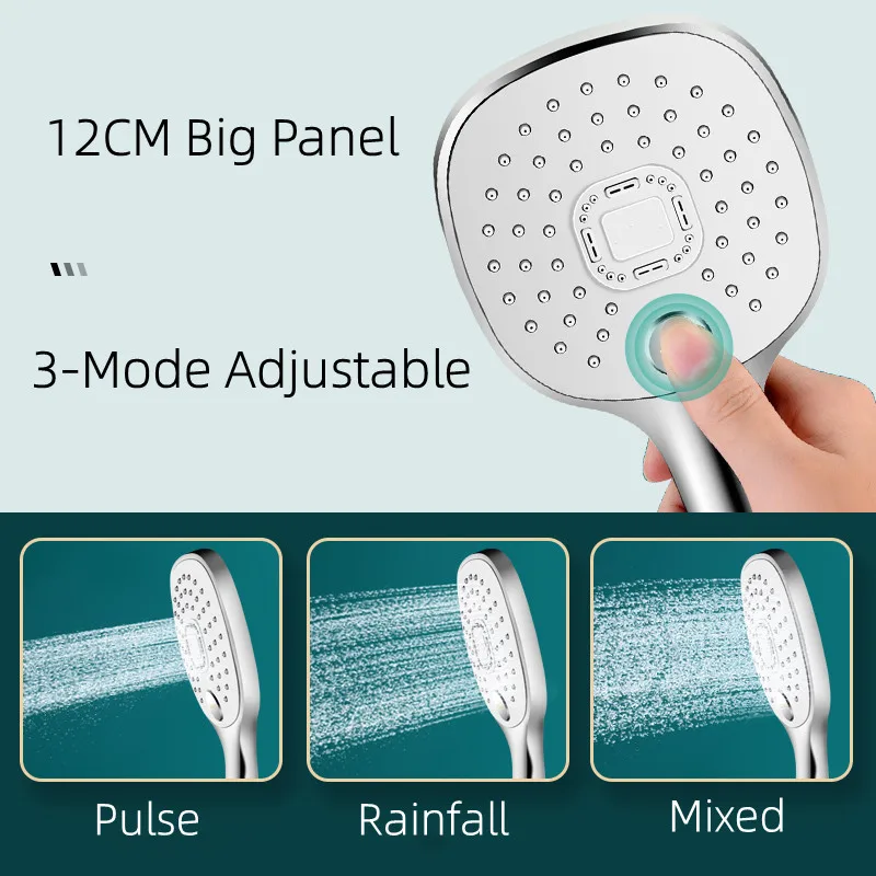 

12CM Big Panel Bathroom Shower Head 3 Modes Adjustable High Pressure Rainfall Showerhead Water Saving Hand Shower Accessories