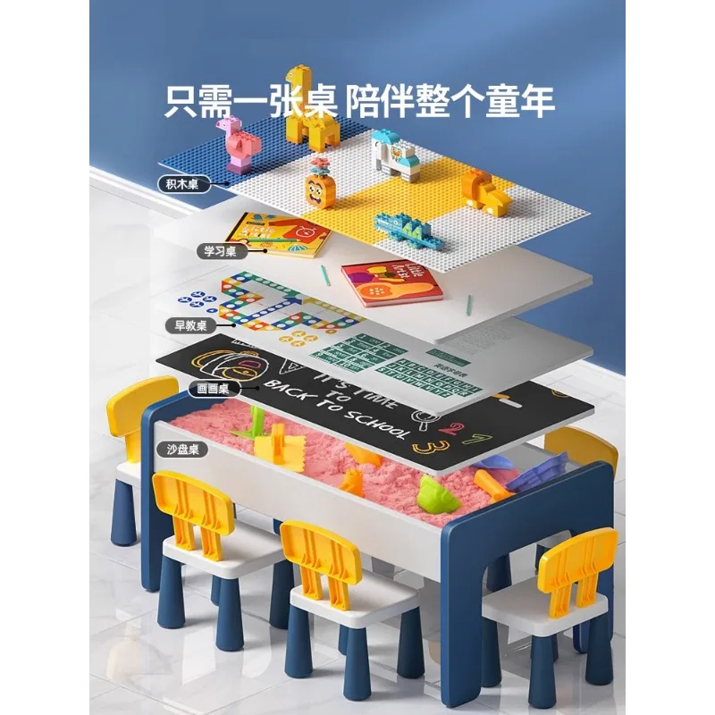 

Children's building block table with large particles for boys and girls, baby puzzle assembly, multi-functional large size woode