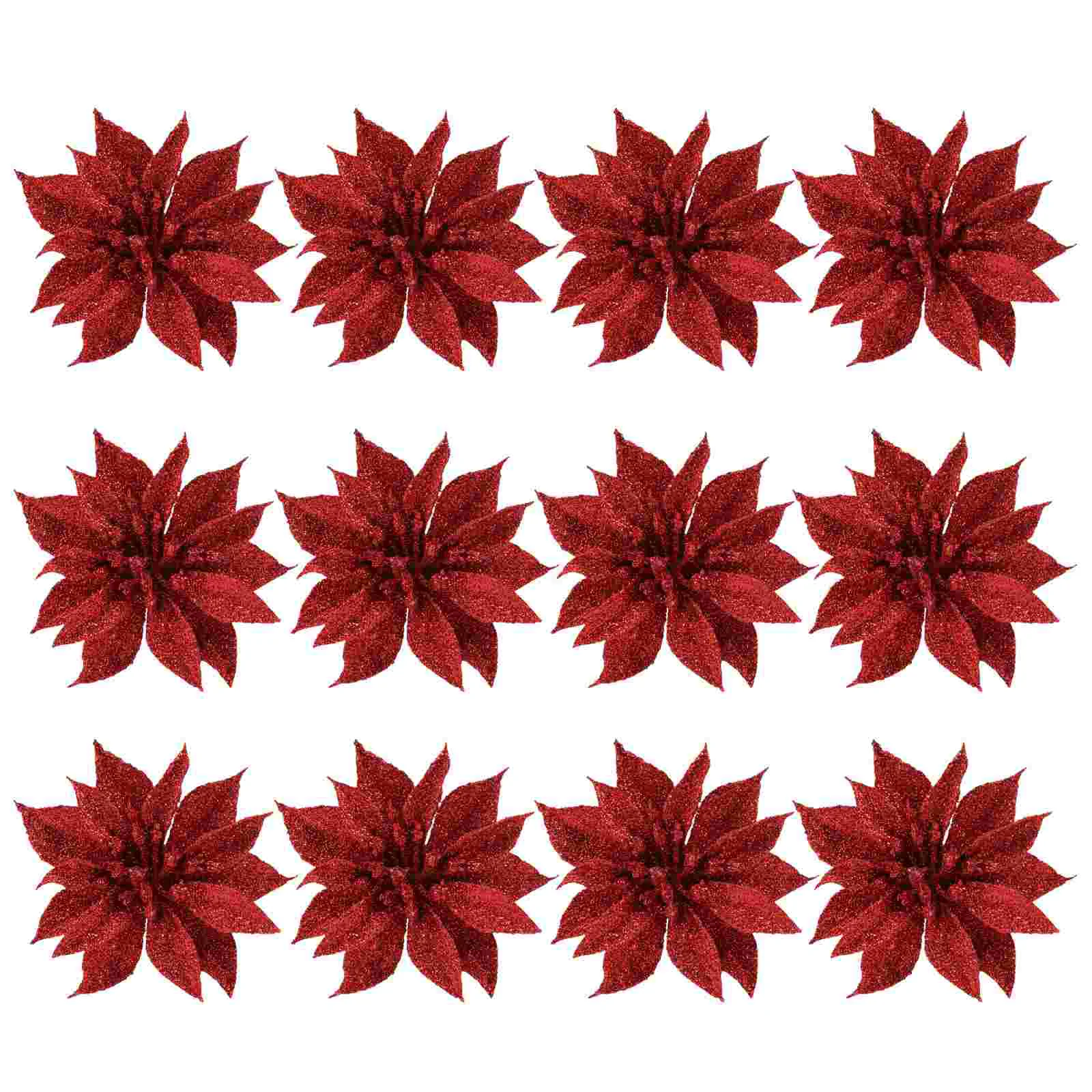 

Flowers Christmas Artificial Poinsettia Glitter Decorations Decor Hollow Tree