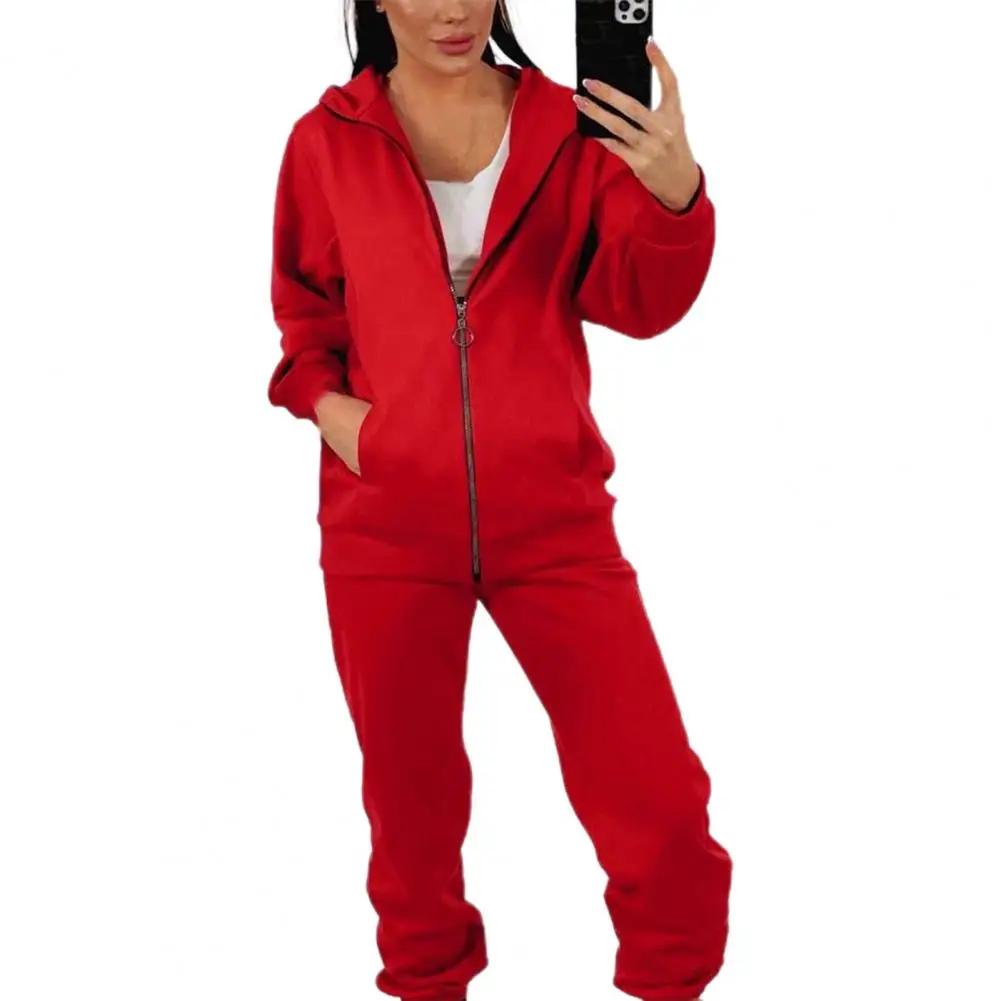 

1 Set Trendy Tracksuit Long Sleeve Loose 4 Sizes Full Zip Legging Women Hoodie Pants Set