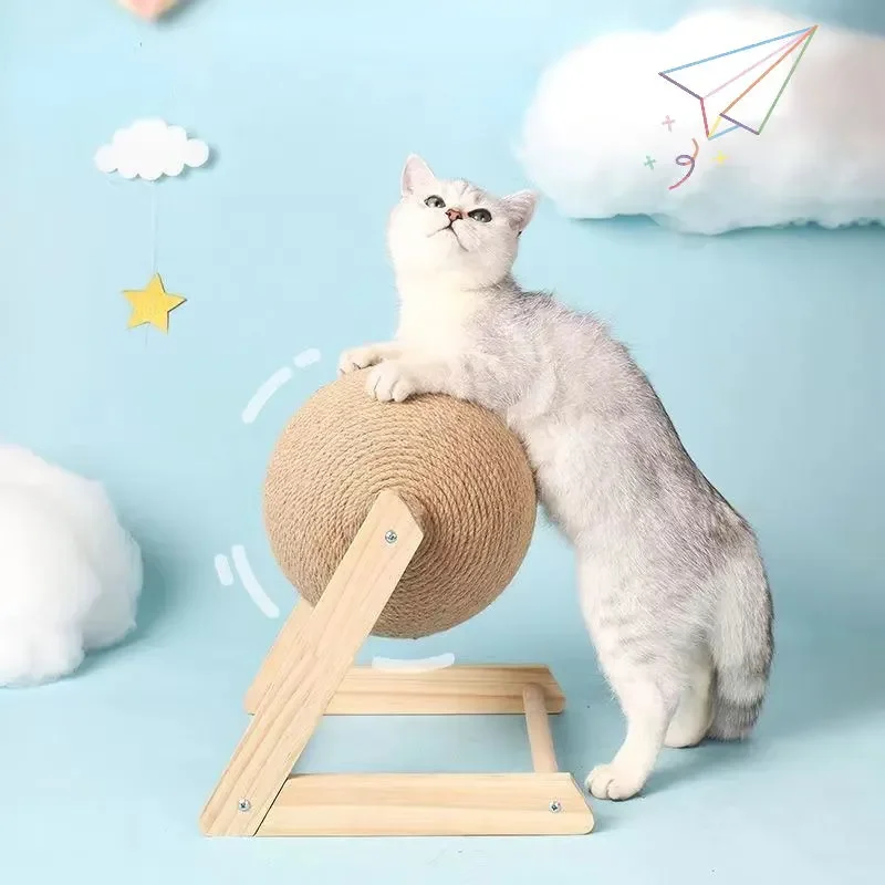 

Balle à gratter en Sisal naturel pour chat, en bois, avec des pattes de broyage, planche à gratter, jouets d'entraînement