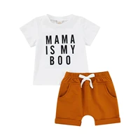 2 pieces baby suit set letter print o neck short sleeve t shirt contrast color shorts for boys 0 24 months