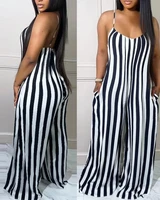summer jumpsuits for women 2022 elegant fashion oversized striped print spaghetti strap casual wide leg jumpsuit