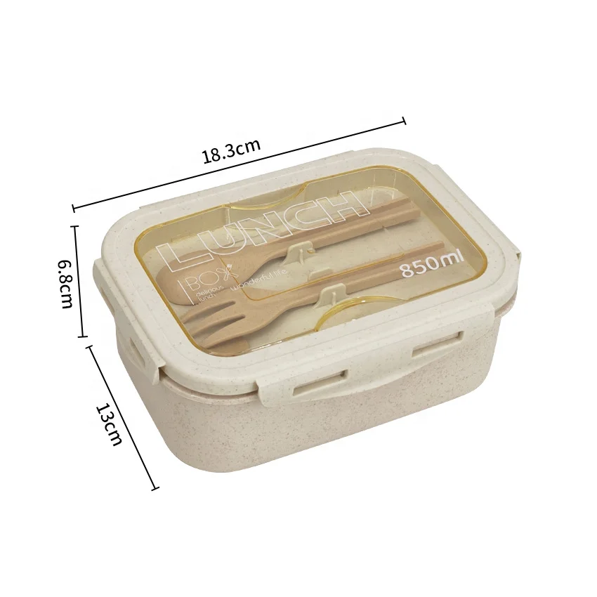 

Eco Friendly Wheat Straw Lunch Box 850ml Portable School Bento Lunchbox With Tableware Reusable Food Storage Lunch Box