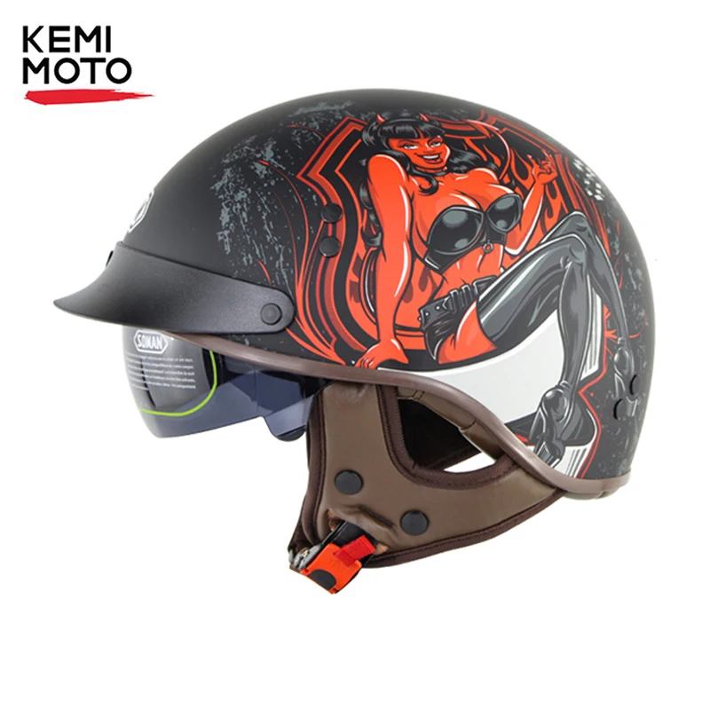 

Motorcycle Helmet Scooter Half Face Retro Vintage Helmet Biker Chopper Moto Racing Riding Men's Helmets DOT Certification Casco