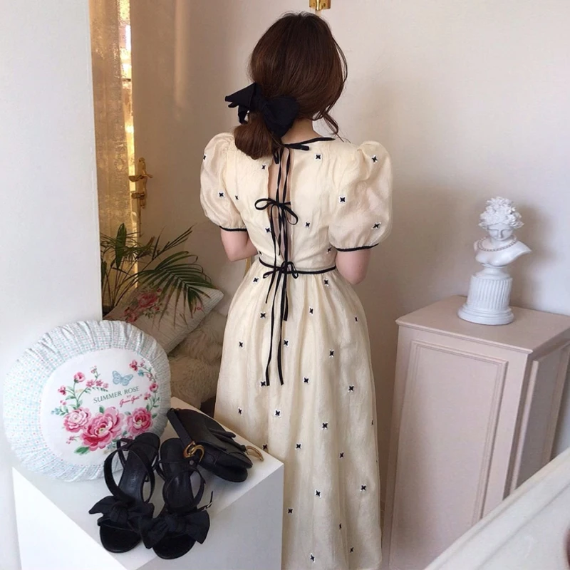 

WTIANYUW 2022 Summer Sweet Robe Puff Sleeve Square Neck Fashion Vestido Chic Korean White Dress Women Embroidery Dresses