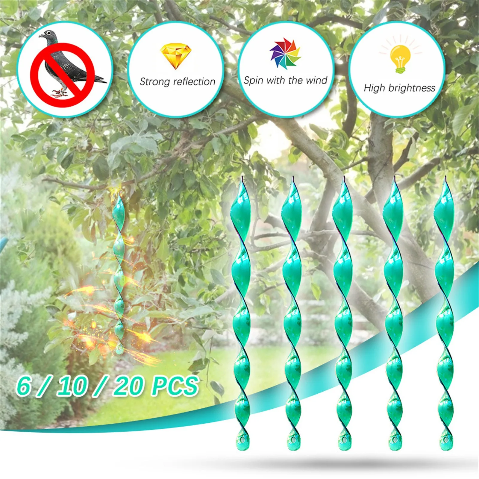 

Bird Repellent Scarer Wind Twisting Scare Rods Reflective Blinder Spiral Deterrent Device Fox Pigeon Repeller Pest Control