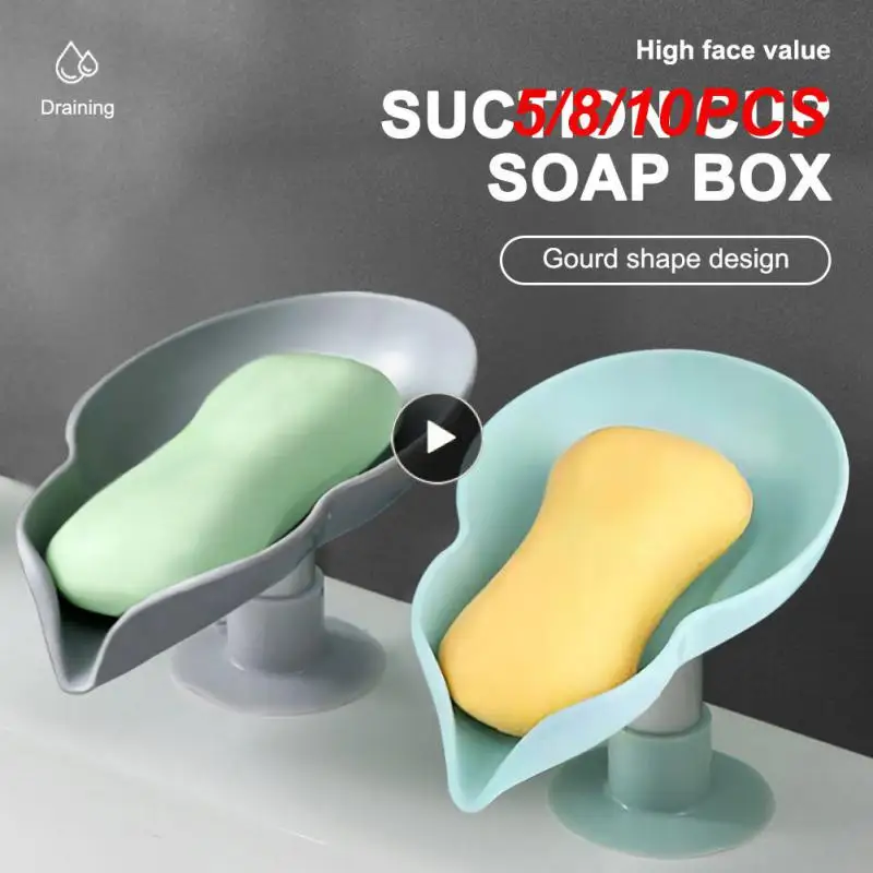 

5/8/10PCS Creative Drain Soap Rack Plastic Suction Tray Non-slip Soap Holder Box Bathroom Gadge Lotus Leaf Toilet Soap