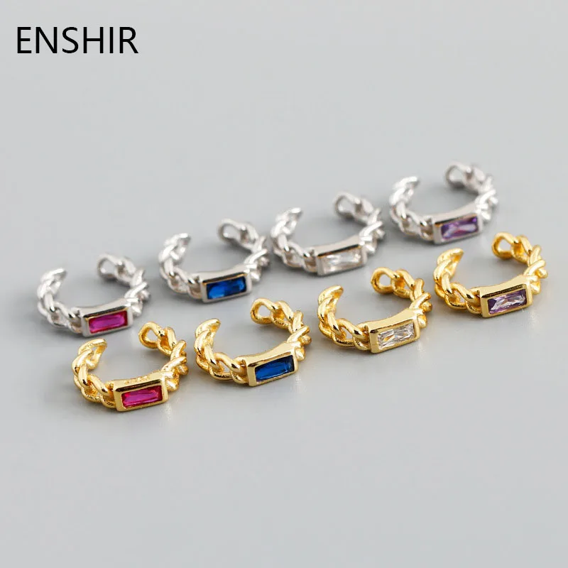 

ENSHIR Gold Color Chain-Shaped Clip On Earrings for Men Women Colored Zircon Ear Cuff Earring Jewelry Accessories
