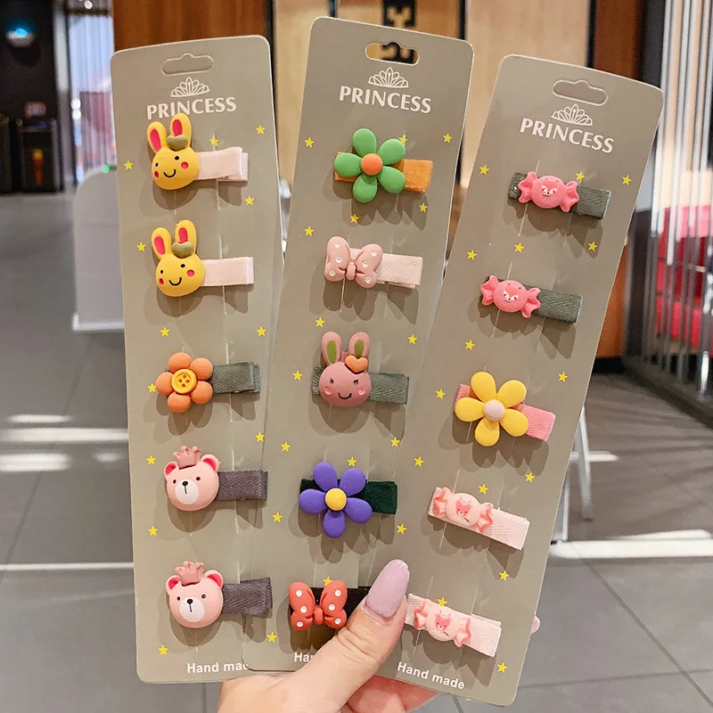 

5PCS Children's Hair Clip Set Princess Baby Side Clip Baby Hair Card Cloth Clip Korean Girl Bangs Clip Hair Accessories Headwear