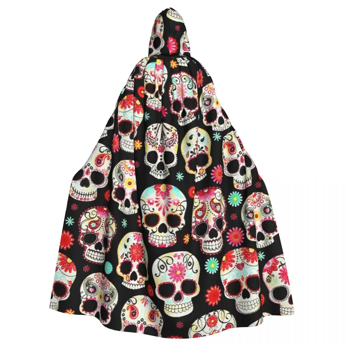 

Sugar Skulls Calavera Dia De Muertos Hooded Cloak Halloween Party Cosplay Woman Men Adult Long Witchcraft Robe Hood