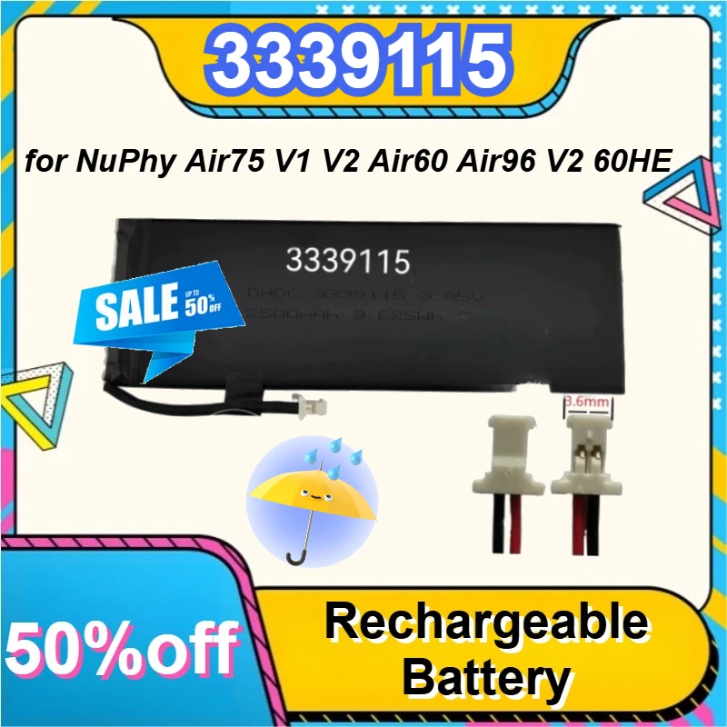 Фото Аккумулятор 3339115 для механических клавиатур NuPhy Air75 V1 V2, Air60, Air96 V2 60HE, литиевая батарея №1