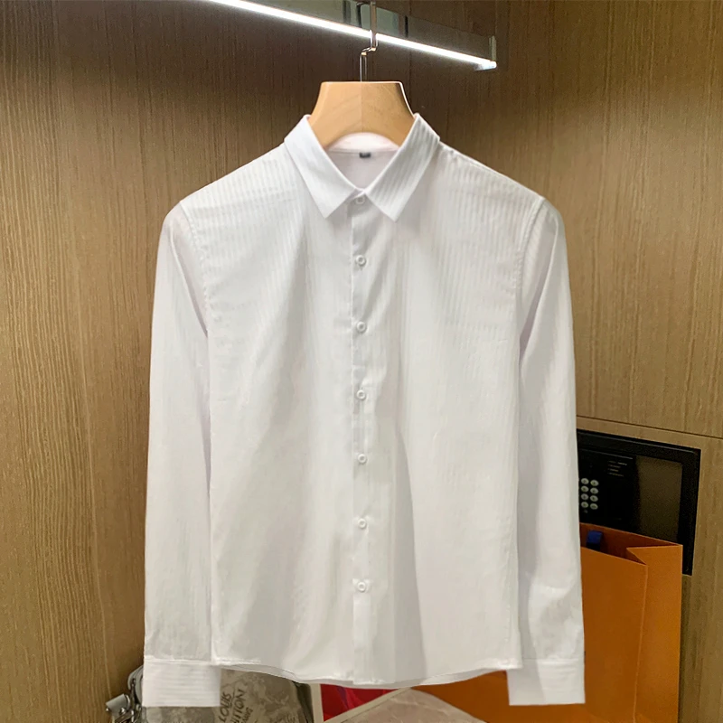 

2022 Spring New Fashion Men's Solid Color Shirt Youth Social Business Casual Long Sleeve Shirt Tops Male Comfortable Clothes W37
