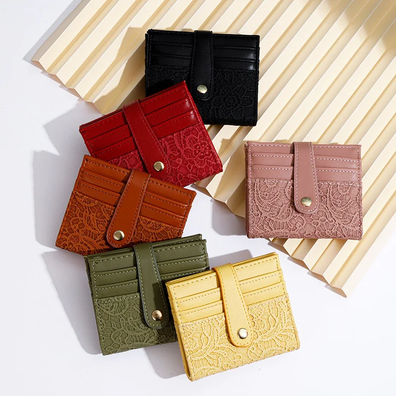 

Embroidery Multi-card Business Credit Card Holder Purse New Vintage Pu Leather Women's Short Wallet Small Wallets Money Bag Clip