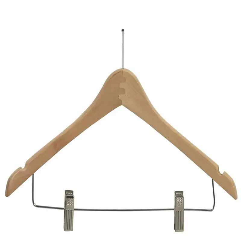 

Wooden Curved Combo Hanger with Anti-Theft P-Nail Hook, Natural with Chrome Hardware, Box of 100 Organizer Clothing Storage R