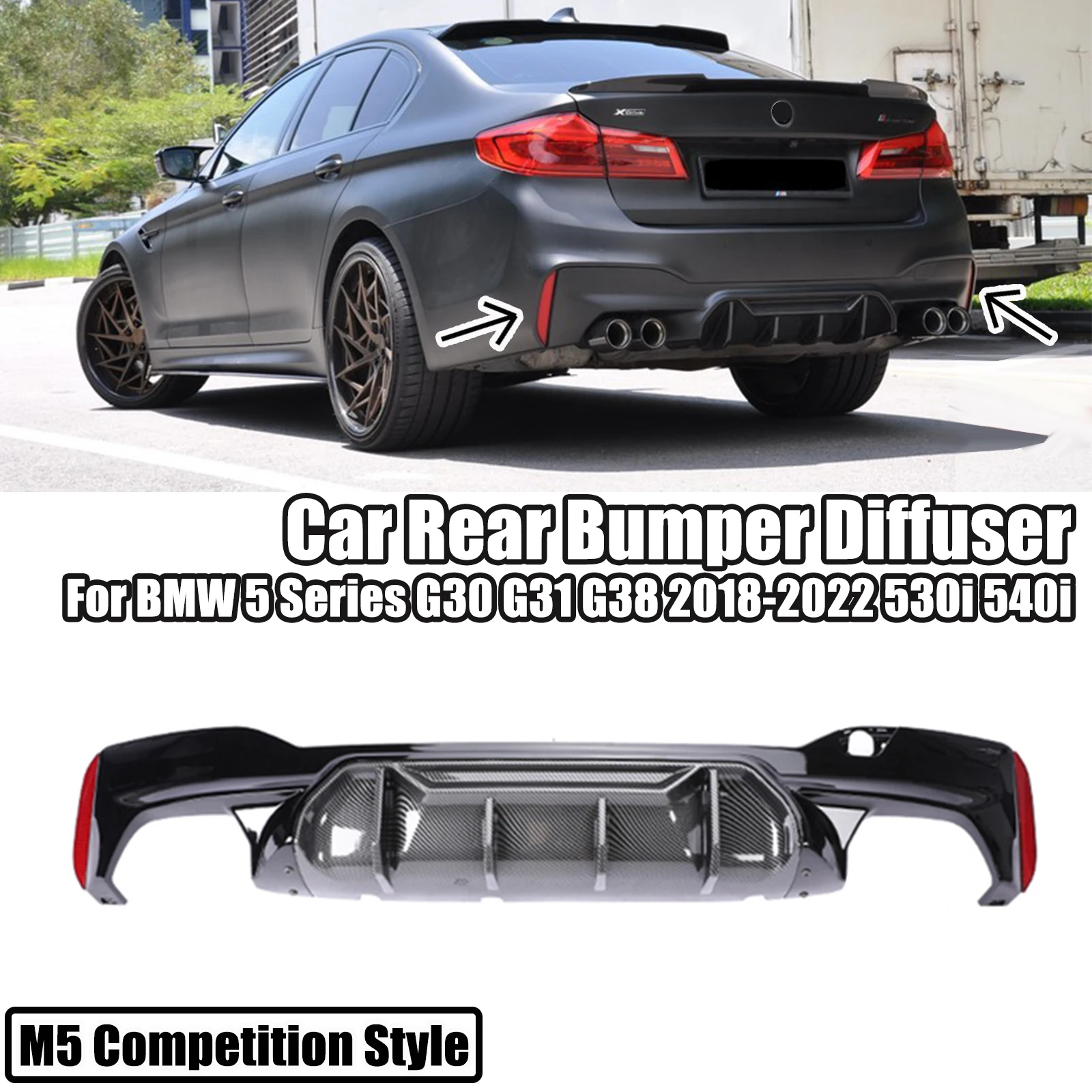 Губа диффузора для заднего бампера автомобиля BMW 5 серии G30 G31 G38 530i 540i 2018-2022 M5, комплект конкурсных кузовов, м перфорация, глянцевый черный