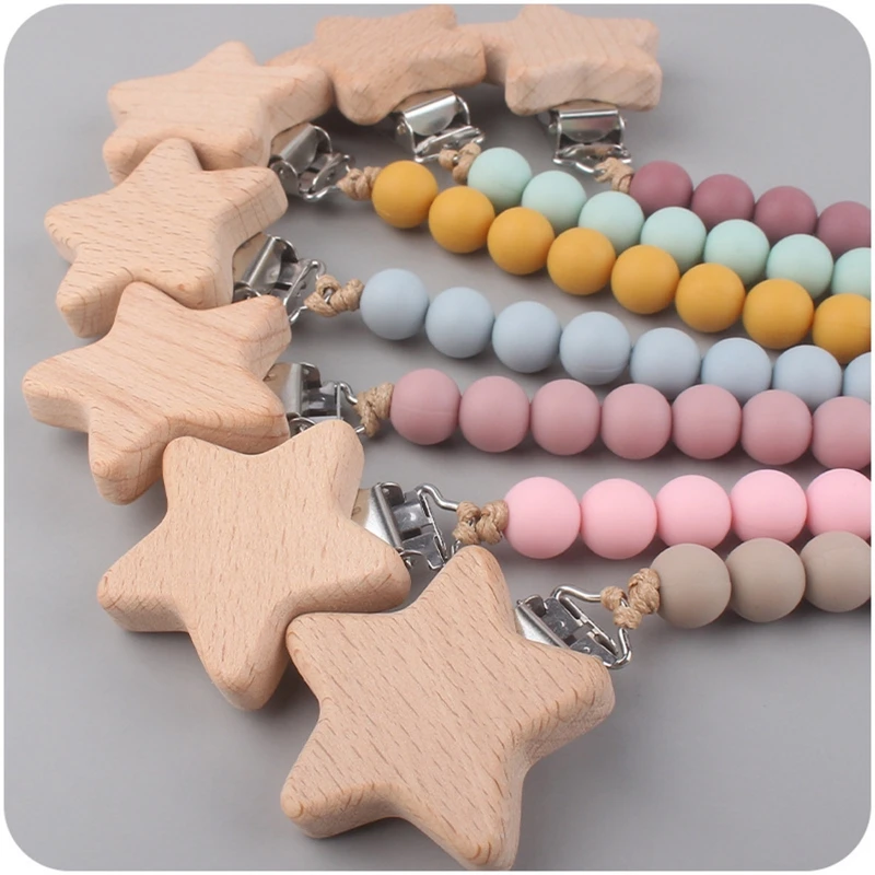 

Baby Pacifier Clip Silicone Pacifiers Holder Chain Beech Teething Toy for Infant Girls Boys Chewing Playing Gift Supplies